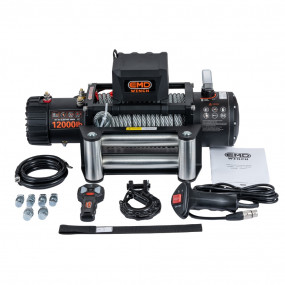 Troliu electric auto EMD Winch 12000lbs (5443kg), 12V, cablu otel, 26m, raport 265:1